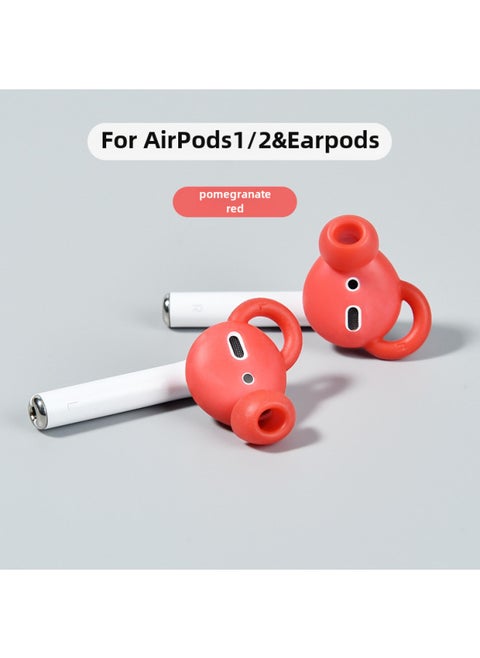 Universal Noise Reduction Bluetooth Ear Caps For AirPods Anti-Slip Silicone Earphone Covers Compatible With For Apple 1/2 Gen Earbuds-Color:garnet Red-Applicable Model:airpods1/2nd Generation, Earpods (Android Headset)