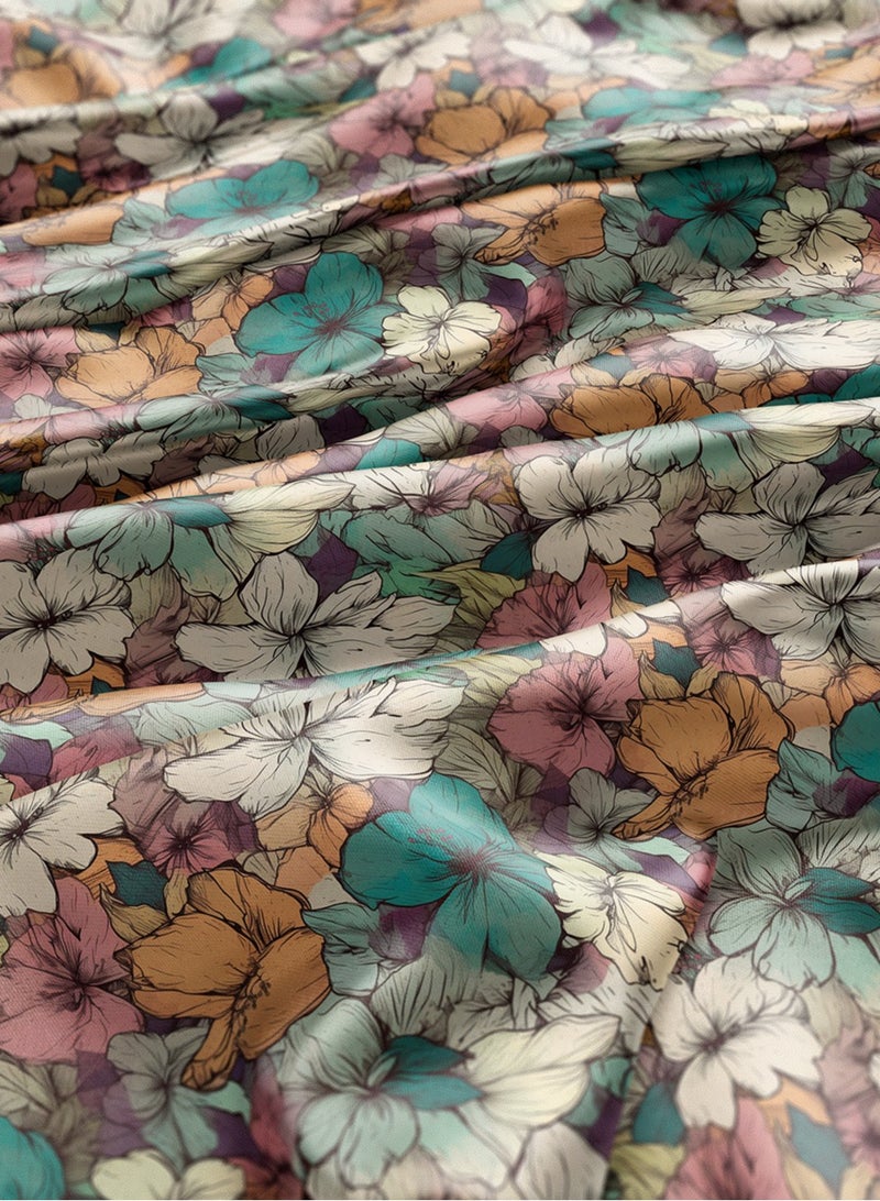 Vellato Al Lail Aramny Silk Fabric By The Yard Floral Pattern In Teal And Beige Jalabiya Makhweer Dressmaking 58 Inches Width - Image 3