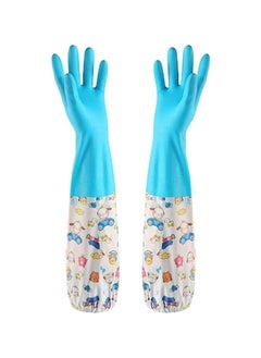 Spaceshoop Cleaning Rubber Gloves Cuff Winter Velvet Lining Dishwashing Long Waterproof Insulated Kitchen Large  - Image 1