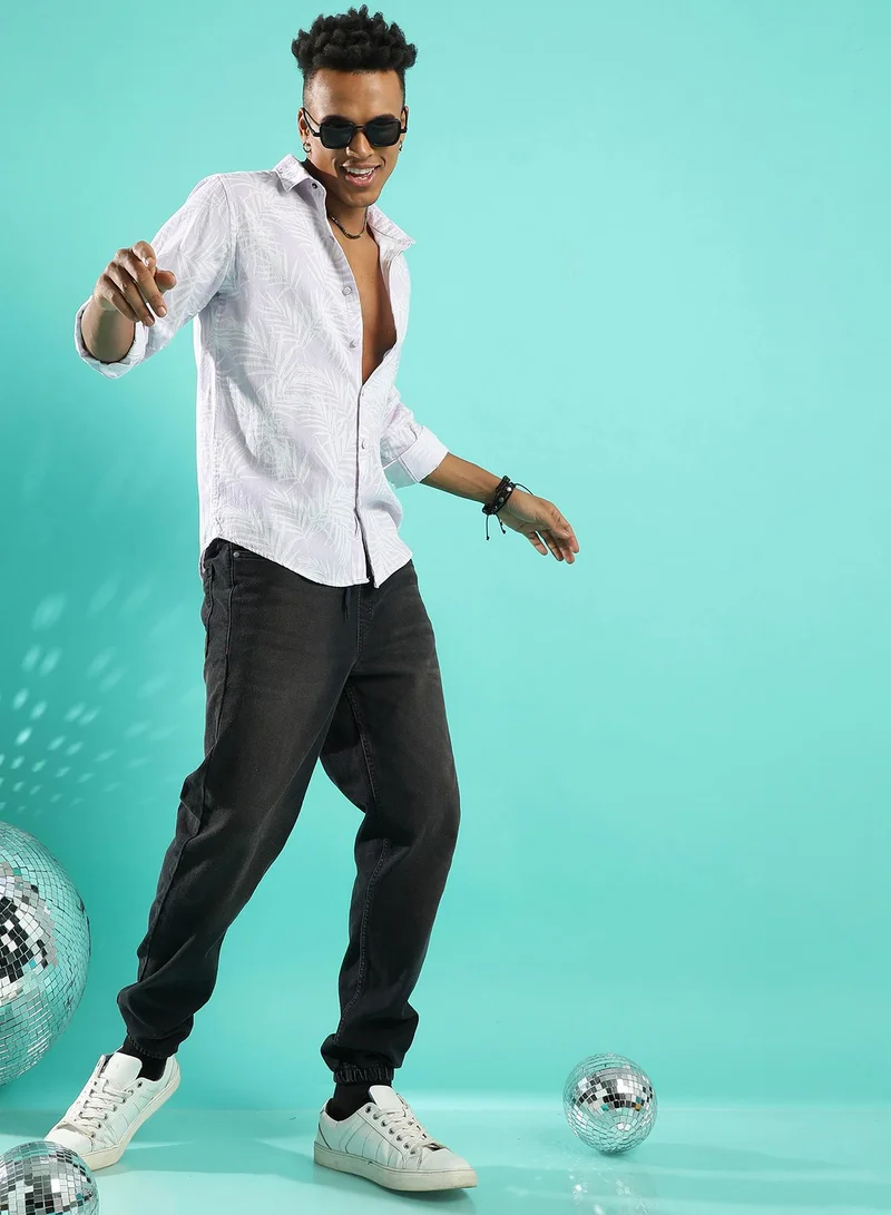 Campus Sutra Men's Lilac Contrast Pinstriped Shirt