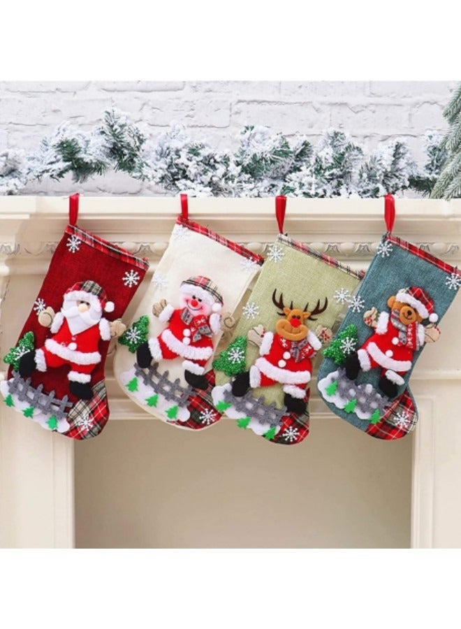 GGEROU 4 عبوات من جوارب عيد الميلاد جوارب عيد الميلاد أكياس هدايا 3D رجل ثلج لطيف غزال دب شخصيات عيد الميلاد جوارب كبيرة الحجم زينة عيد الميلاد - Image 2