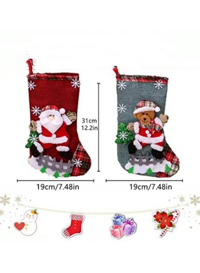 GGEROU 4 عبوات من جوارب عيد الميلاد جوارب عيد الميلاد أكياس هدايا 3D رجل ثلج لطيف غزال دب شخصيات عيد الميلاد جوارب كبيرة الحجم زينة عيد الميلاد - Image 3