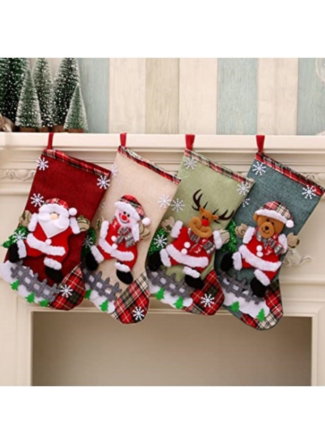 GGEROU 4 عبوات من جوارب عيد الميلاد جوارب عيد الميلاد أكياس هدايا 3D رجل ثلج لطيف غزال دب شخصيات عيد الميلاد جوارب كبيرة الحجم زينة عيد الميلاد - Image 1