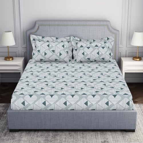 Welspun 132 Tc 100% Cotton Bedsheet for Double Bed with 2 Pillow Cover | Breathable & Super Soft King Size Bedsheet |(108 X 108 Inch) -Grey | Serene - Image 1
