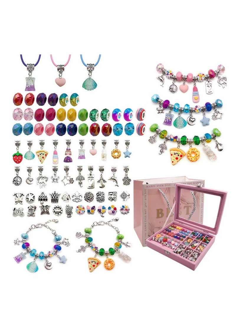 Jewellery Box Girl Charm Bracelet Making Kit 76 Pcs DIY Jewellery Making Kit for Girls Beads Necklace kit Jewelry Making Charm Pendants Craft with Box - Image 1