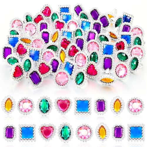 Shappy 72 Pcs Colorful Plastic Rings Adjustable Fake Princess Jewelry Rings for Bridal Shower Dress Party Accessories - Image 1