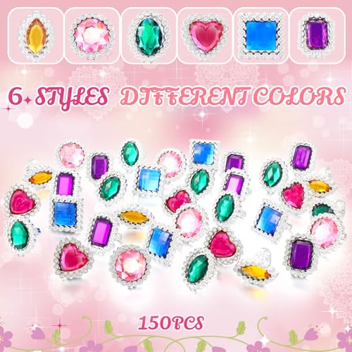 Shappy 72 Pcs Colorful Plastic Rings Adjustable Fake Princess Jewelry Rings for Bridal Shower Dress Party Accessories - Image 3