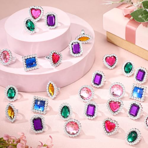 Shappy 72 Pcs Colorful Plastic Rings Adjustable Fake Princess Jewelry Rings for Bridal Shower Dress Party Accessories - Image 5