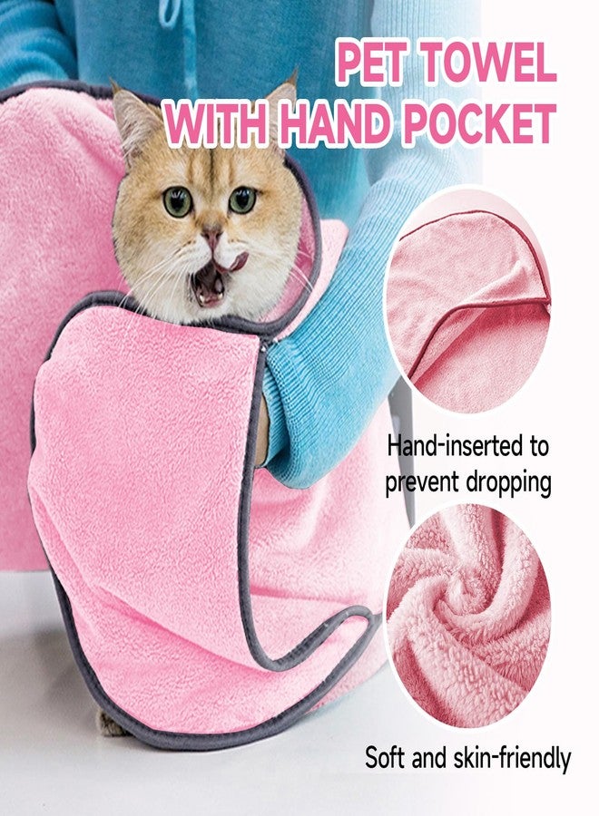 KUEIOX Dog Towels for Drying Dogs Small Medium Large, 2 Pack Dog Cat Drying Bath Towel 30.3"x13.8" with Hand Pocket,Absorbent Pet Towel for Dog Cat Pink - Image 4