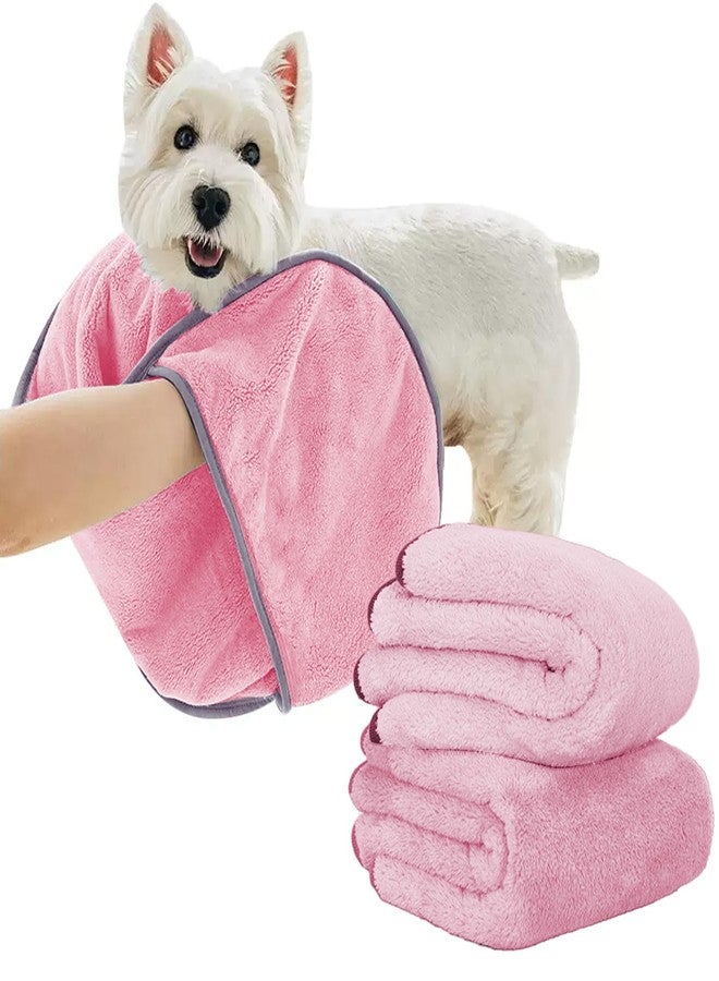KUEIOX Dog Towels for Drying Dogs Small Medium Large, 2 Pack Dog Cat Drying Bath Towel 30.3"x13.8" with Hand Pocket,Absorbent Pet Towel for Dog Cat Pink - Image 1
