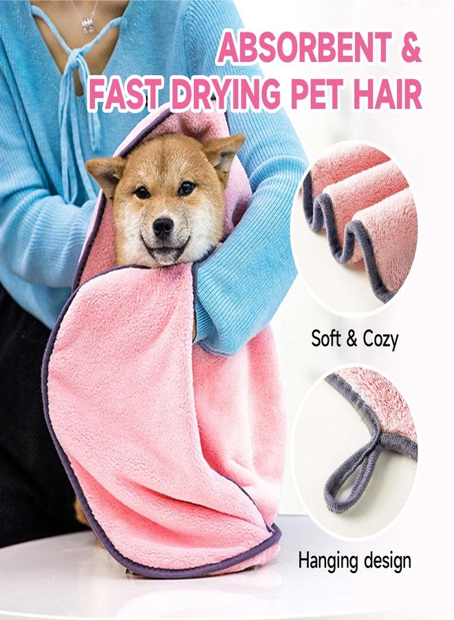 KUEIOX Dog Towels for Drying Dogs Small Medium Large, 2 Pack Dog Cat Drying Bath Towel 30.3"x13.8" with Hand Pocket,Absorbent Pet Towel for Dog Cat Pink - Image 2
