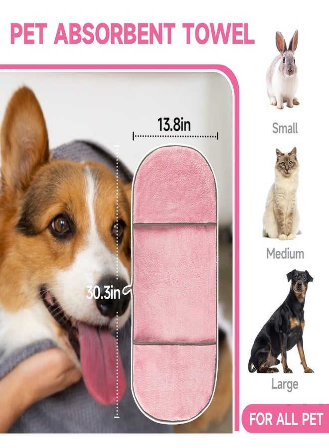 KUEIOX Dog Towels for Drying Dogs Small Medium Large, 2 Pack Dog Cat Drying Bath Towel 30.3"x13.8" with Hand Pocket,Absorbent Pet Towel for Dog Cat Pink - Image 3