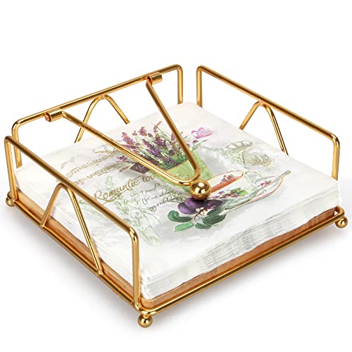 Gtencemen Gold Modern Napkin Holder for Table with Weighted Arm, Square Metal Flat Napkin Holder Farmhouse Napkin Box Rustic Napkin Tray for Paper Napkins, Kitchen, Countertops, Bathroom, Dinner, Outdoor - Image 1