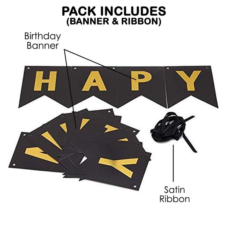SAMAST Happy Birthday Banner in Different colour for decoration in Birthday Party of Boys Girls friend Husband Kids Bday Celebrations Bunting Tags Flag Decorative Items Decoration (1 Unit in Black Colour) - Image 2