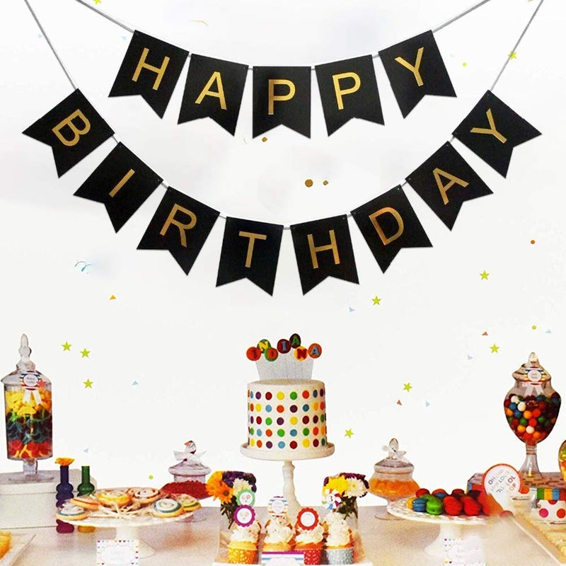 SAMAST Happy Birthday Banner in Different colour for decoration in Birthday Party of Boys Girls friend Husband Kids Bday Celebrations Bunting Tags Flag Decorative Items Decoration (1 Unit in Black Colour) - Image 4