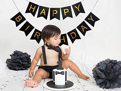 SAMAST Happy Birthday Banner in Different colour for decoration in Birthday Party of Boys Girls friend Husband Kids Bday Celebrations Bunting Tags Flag Decorative Items Decoration (1 Unit in Black Colour) - Image 3