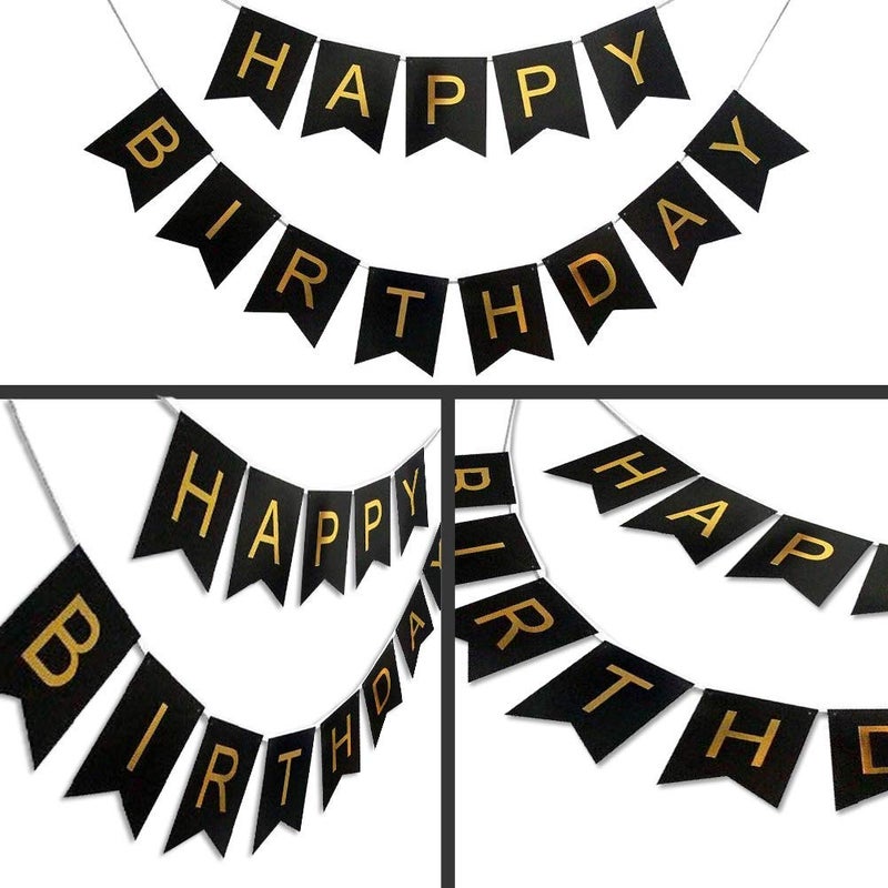 SAMAST Happy Birthday Banner in Different colour for decoration in Birthday Party of Boys Girls friend Husband Kids Bday Celebrations Bunting Tags Flag Decorative Items Decoration (1 Unit in Black Colour) - Image 5