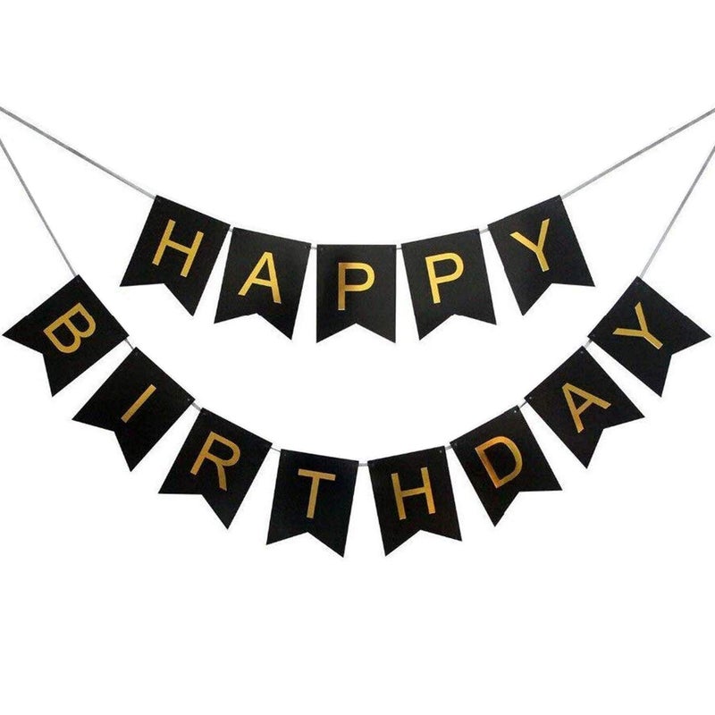 SAMAST Happy Birthday Banner in Different colour for decoration in Birthday Party of Boys Girls friend Husband Kids Bday Celebrations Bunting Tags Flag Decorative Items Decoration (1 Unit in Black Colour) - Image 1