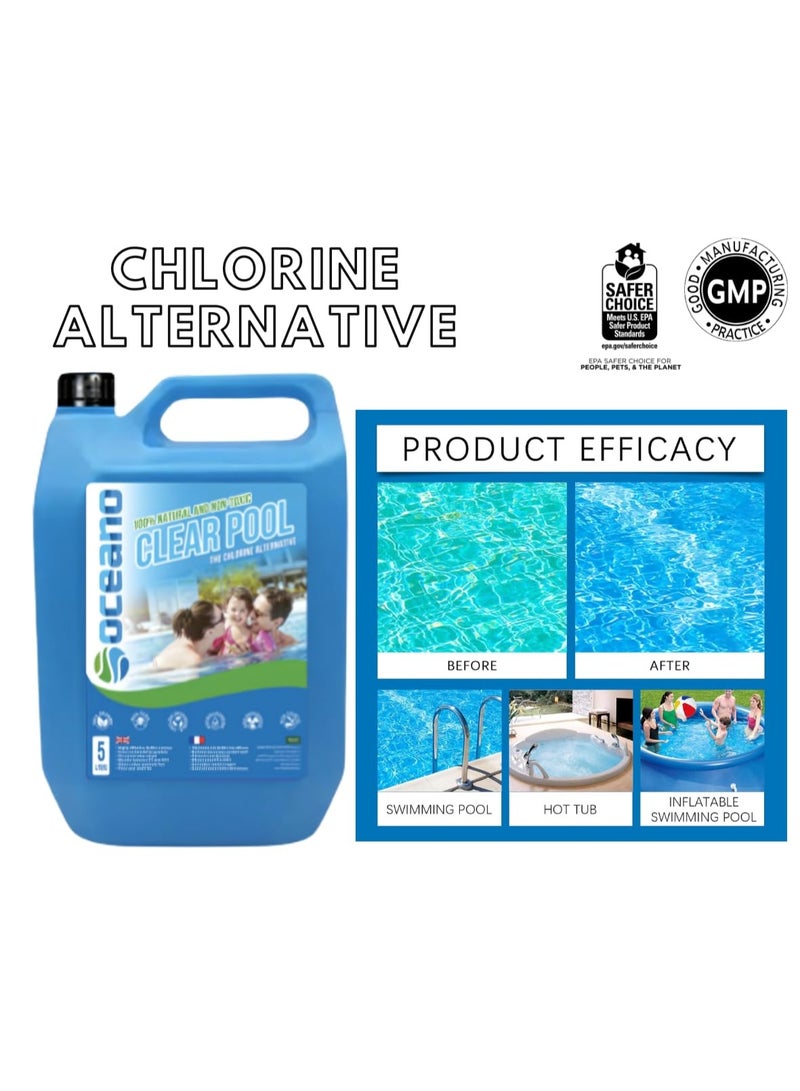 بيوناتورا بديل الكلور الطبيعي لحمامات السباحة والمنتجعات الصحية من أوشينو كلير بول، مبيد طحالب ومنظف غير سام وصديق للبيئة، آمن للأطفال والحيوانات الأليفة، محلول معالجة المياه - Image 2