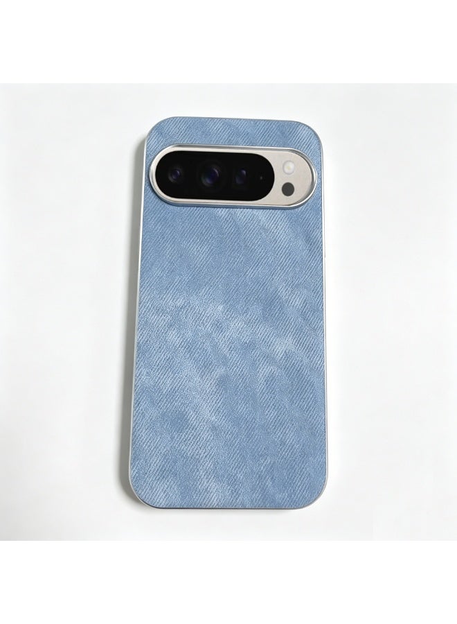 Premium Blue Textured Fabric Phone Case for Google Pixel 9/9 Pro, Anti-Slip Shockproof Slim Protective Cover with Silver Camera Frame, Full Fit & Portable - Image 2