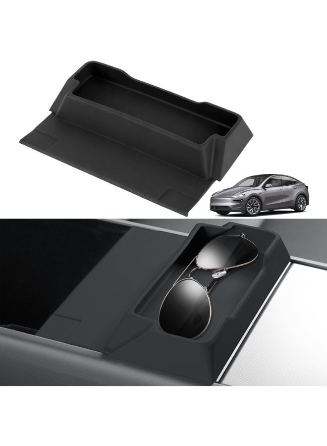 FETUSI Center Console Glasses Tray Compatible with Tesla Model Y Juniper 2025 2026 5 Seat – Silicone Car Organizer Storage Box for Model Y Accessories, Black - Image 2