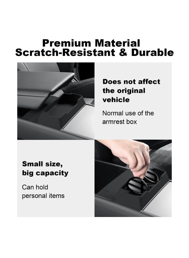 FETUSI Center Console Glasses Tray Compatible with Tesla Model Y Juniper 2025 2026 5 Seat – Silicone Car Organizer Storage Box for Model Y Accessories, Black - Image 4