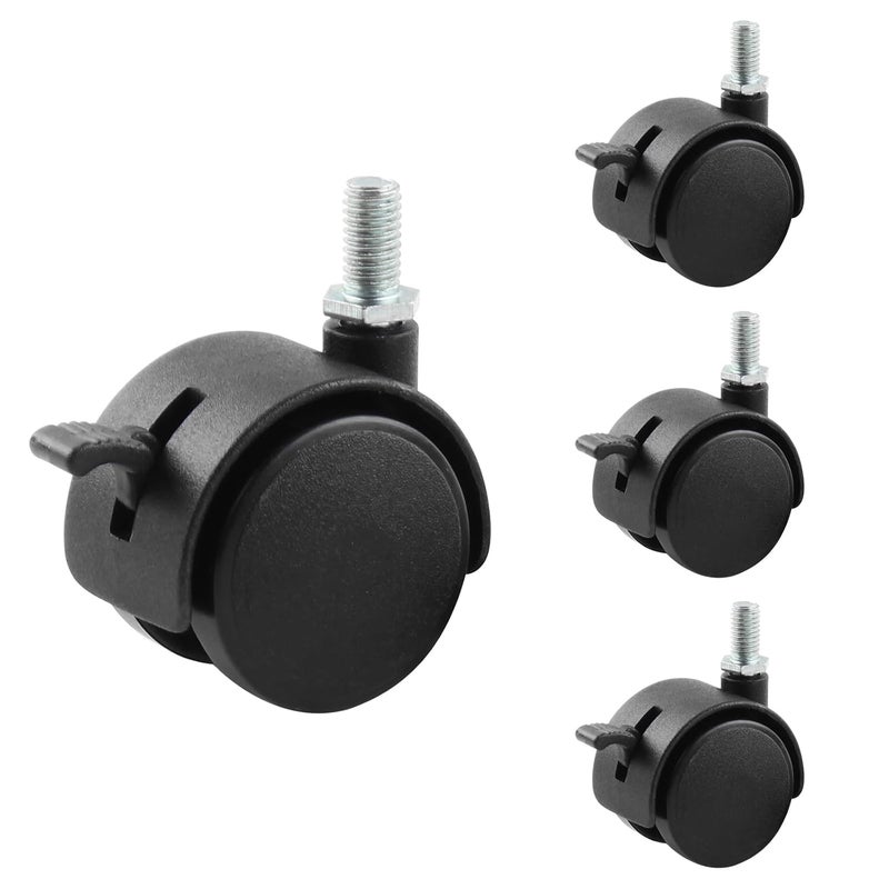 HOWDIA 4 Pack 1.5 Inch Swivel Caster Wheels for Cart, M8-1.25×15mm Threaded Stem Heavy Duty Casters with Brake, Nylon Wheels Replacement for Furniture, Table, Cabinet, Shelf - Image 1