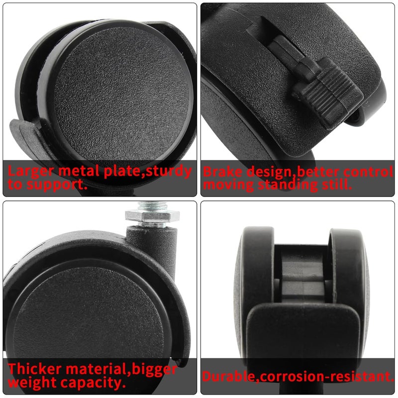 HOWDIA 4 Pack 1.5 Inch Swivel Caster Wheels for Cart, M8-1.25×15mm Threaded Stem Heavy Duty Casters with Brake, Nylon Wheels Replacement for Furniture, Table, Cabinet, Shelf - Image 4