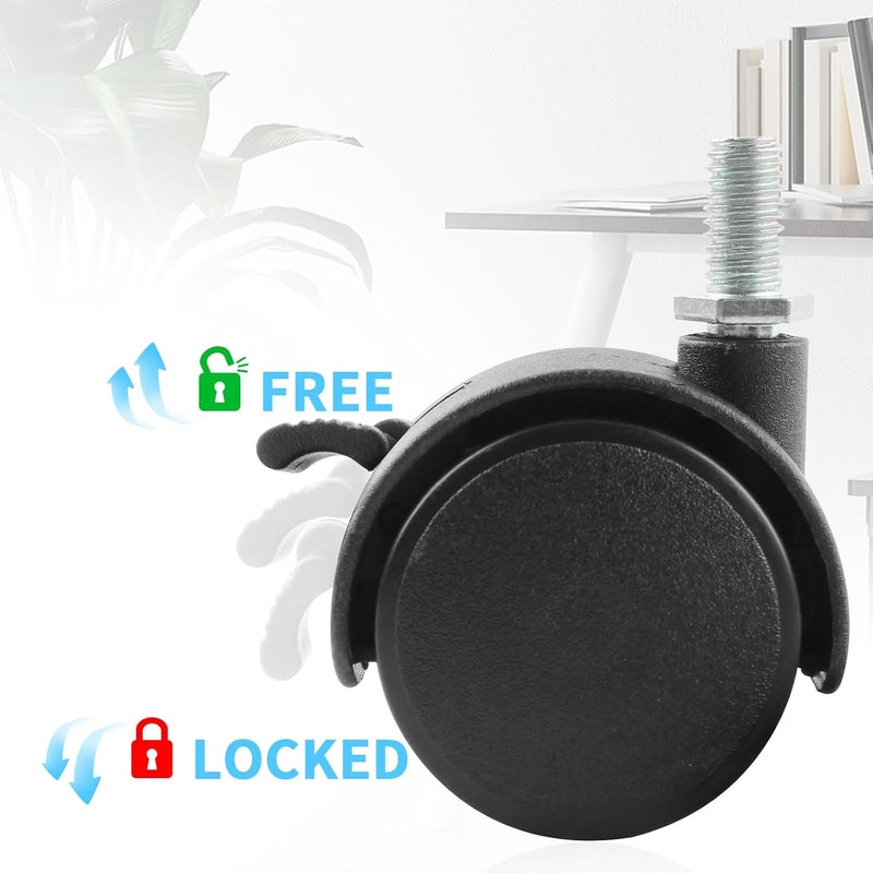 HOWDIA 4 Pack 1.5 Inch Swivel Caster Wheels for Cart, M8-1.25×15mm Threaded Stem Heavy Duty Casters with Brake, Nylon Wheels Replacement for Furniture, Table, Cabinet, Shelf - Image 5