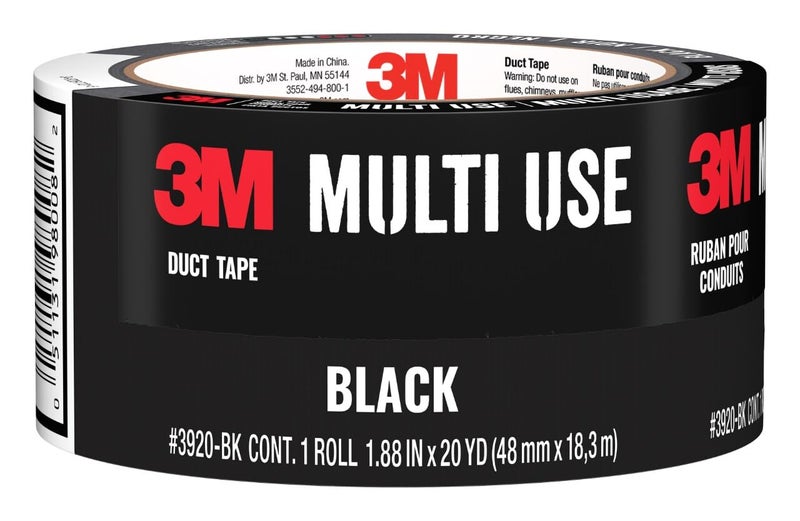 3M Duct Tape Black, 1.88 inches by 20 yards, 3920-BK, 1 roll - Image 1
