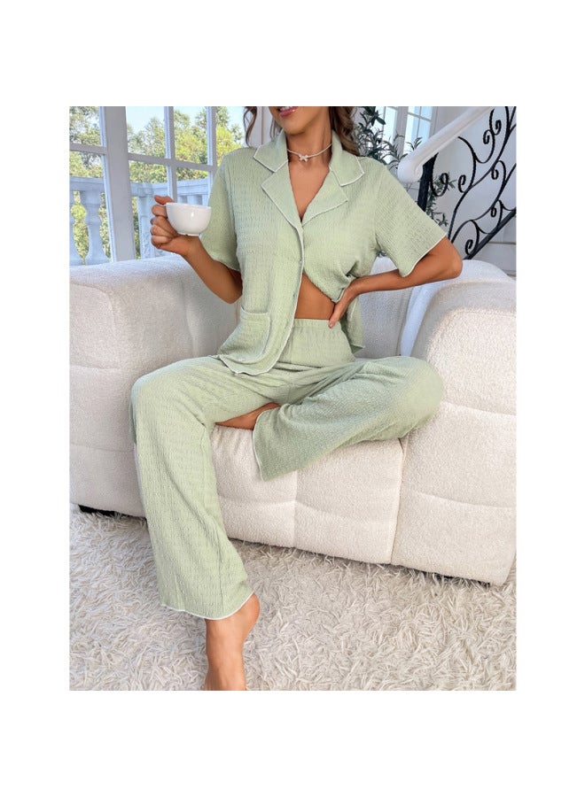 Double Pocket Lapel Cardigan Pajama Set – High-End, Loose Comfortable