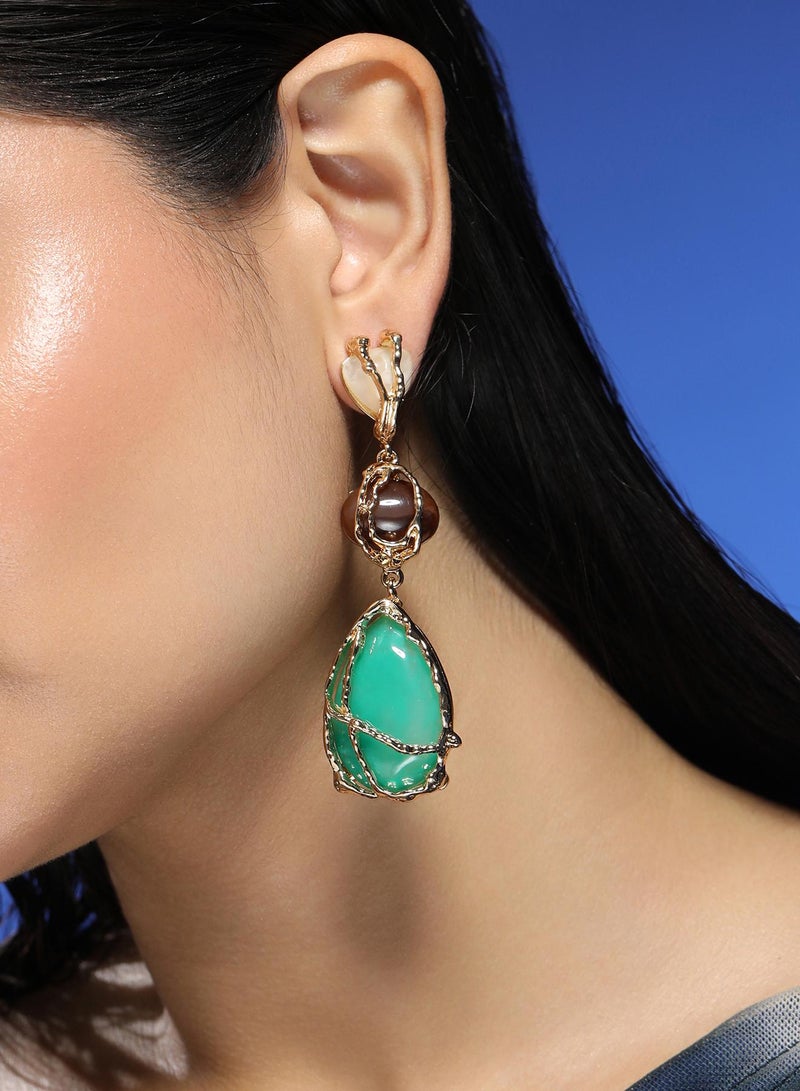 SOHI Women The Veined-Teardrop Drop Earrings | California Gold Colour | One-Size | Artificial Stone Alloy Material | Push Back Closure | Earrings For Casual & Evening Wear - Image 2