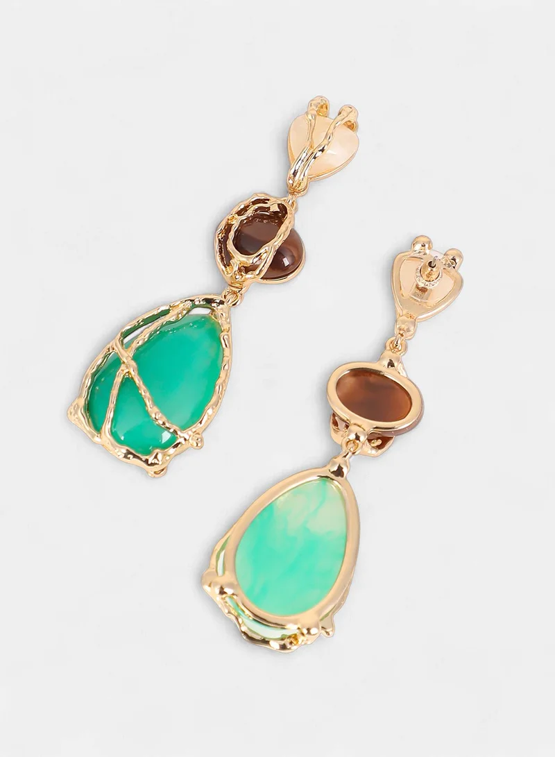 Sohi  Women The Veined-Teardrop Drop Earrings | California Gold Colour | One-Size | Artificial Stone Alloy Material | Push Back Closure | Earrings For Casual & Evening Wear for Women | Best Price UAE