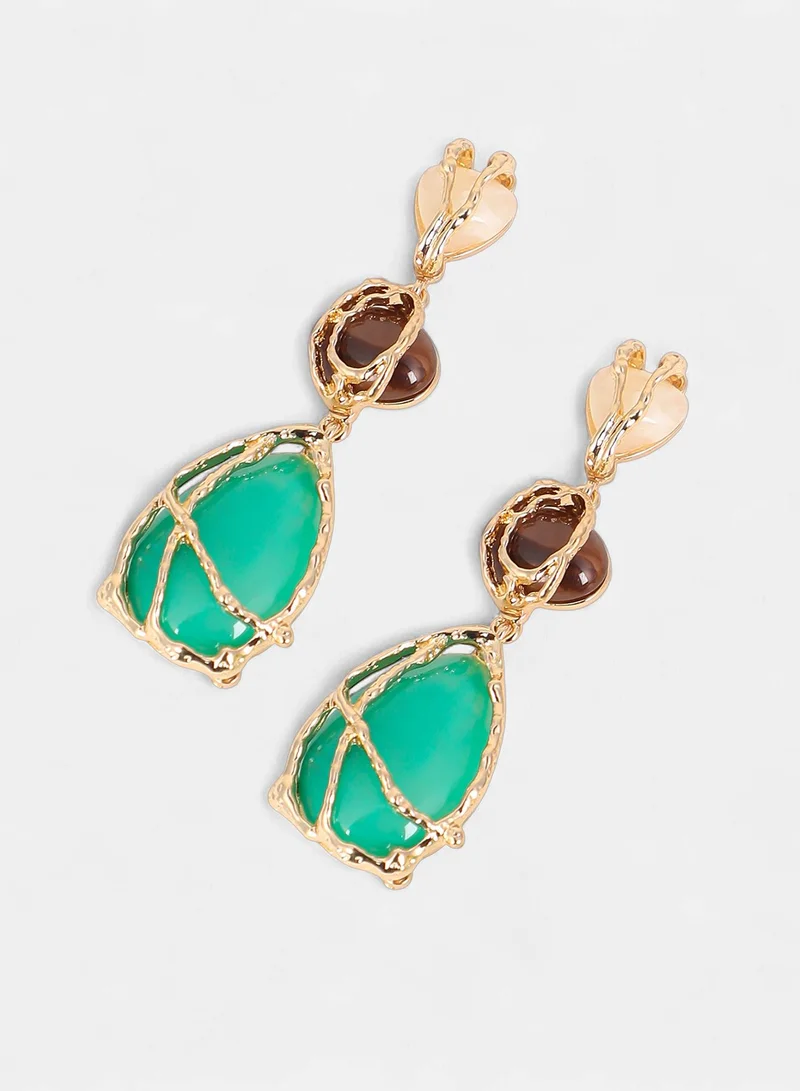 Sohi  Women The Veined-Teardrop Drop Earrings | California Gold Colour | One-Size | Artificial Stone Alloy Material | Push Back Closure | Earrings For Casual & Evening Wear for Women | Best Price UAE