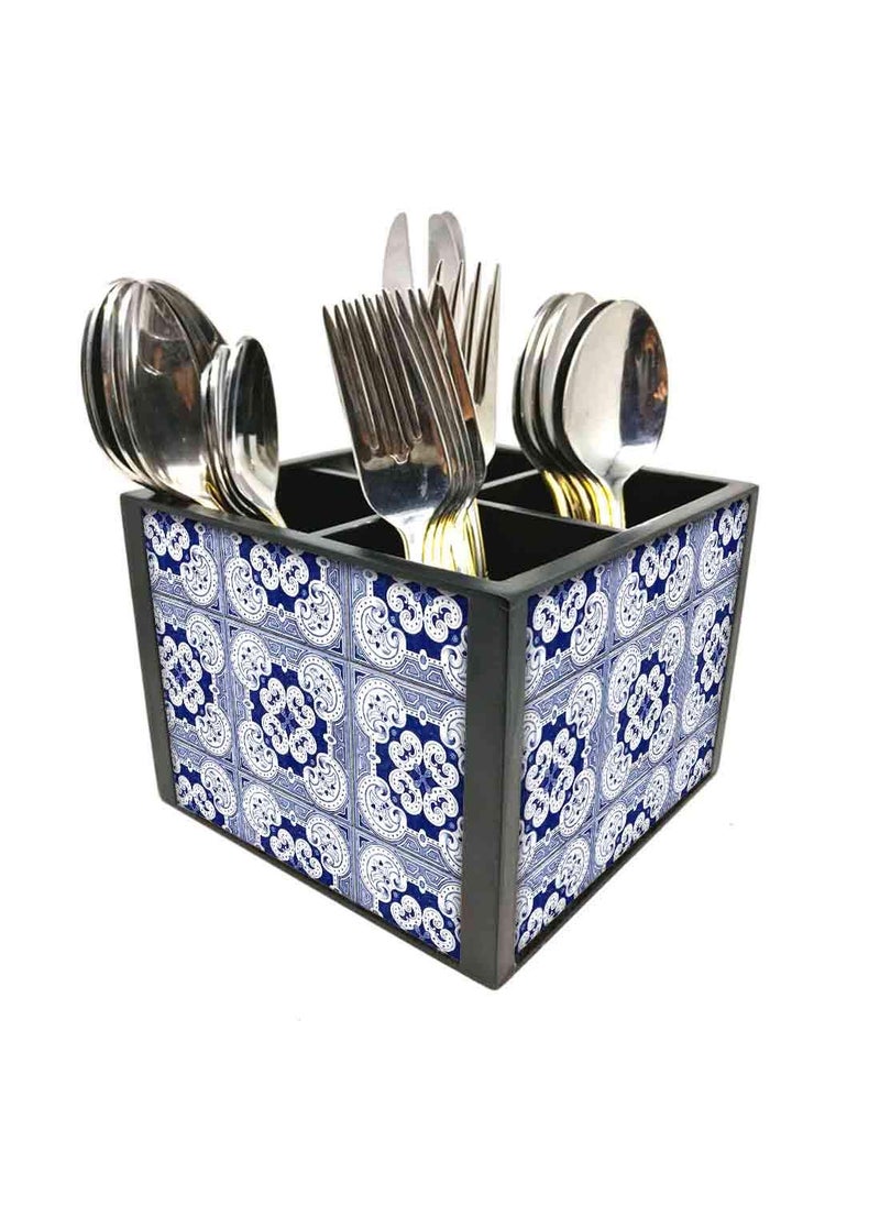 Nutcase Nutcase Designer Cutlery Stand Holder Silverware CaddySpoons Forks Knives Organizer for Dining Table kitchen W575 x H 425 x L55 Floral Spanish Tiles Effect  - Image 1