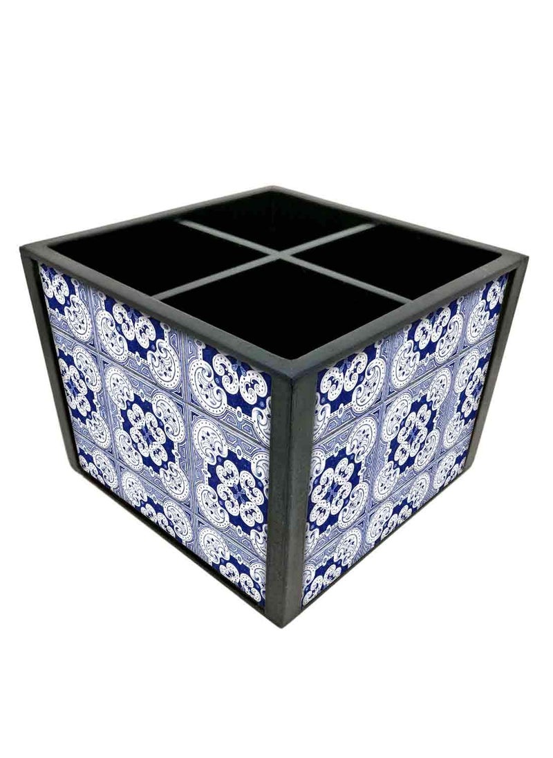 Nutcase Nutcase Designer Cutlery Stand Holder Silverware CaddySpoons Forks Knives Organizer for Dining Table kitchen W575 x H 425 x L55 Floral Spanish Tiles Effect  - Image 3