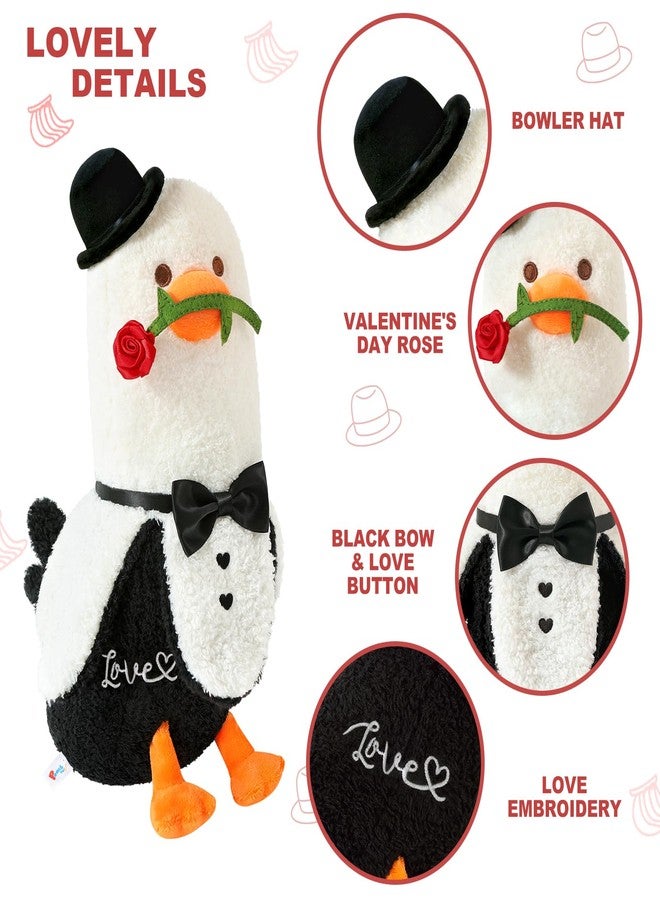 PEACH CAT Love Banana Duck Plush Pillow with Rose Cute Plushies Toy Romantic Stuffed Animals Sweet Gifts for Girlfriend Kids Black 19.7" - Image 3