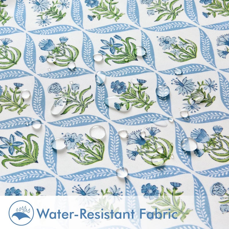 ANRODUO Floral Outdoor Pillow Covers 18x18 Waterproof Set of 2 Block Print Boho Accent Decorative Cushion Cases with Refined Edge Piping for Spring Patio Porch Garden Couch Sofa Bench Decor Blue - Image 3