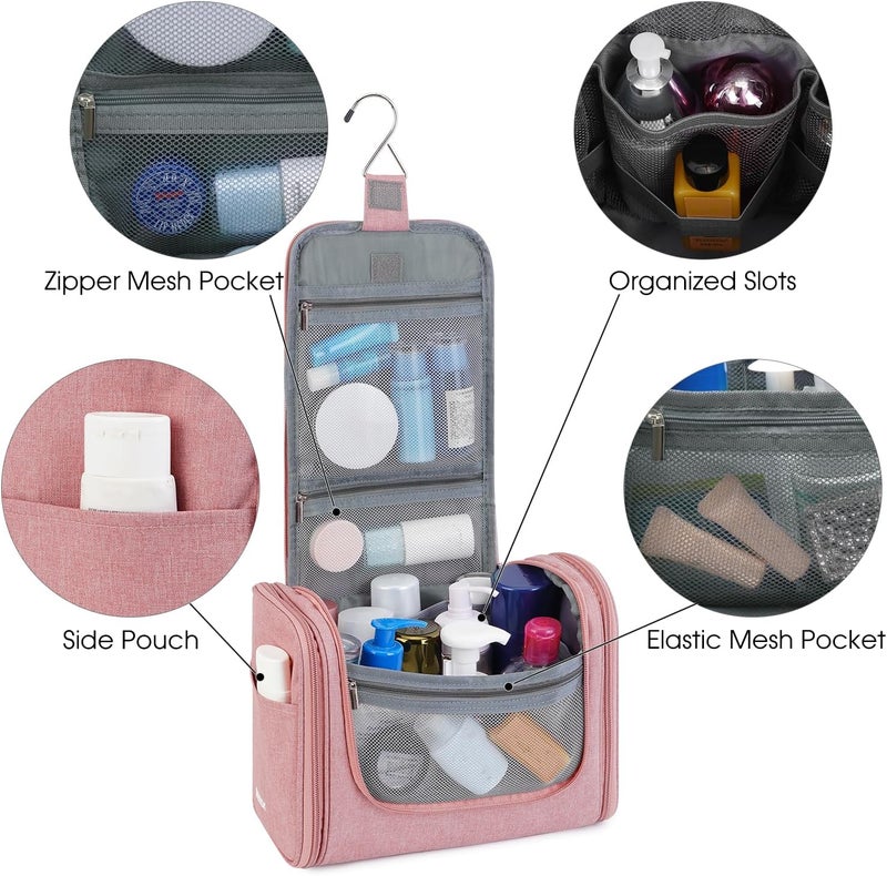 WANDF Large Hanging Toiletry Bag Travel Cosmetic Makeup Organizer Water-Resistant Shower Bathroom Bag for Women and Men (Dark Pink) - Image 4