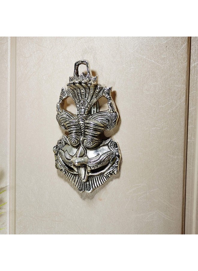 كريدايكرافت - KridayKraft Metal Nazar Battu مع Naag Ganesha لحماية العين الشريرة وNazar Suraksha (العين السيئة)، قناع Suraksha Kawach للمنزل، وإكسسوارات الديكور المعلقة على الحائط والباب، قطعة عرض Feng Shui Vastu. (فضي) - Image 1
