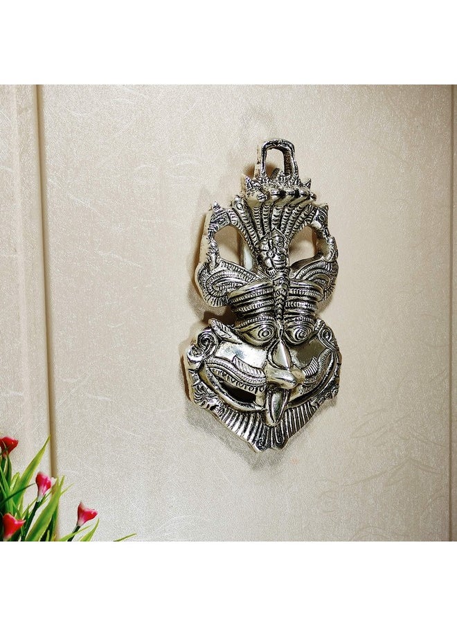 كريدايكرافت - KridayKraft Metal Nazar Battu مع Naag Ganesha لحماية العين الشريرة وNazar Suraksha (العين السيئة)، قناع Suraksha Kawach للمنزل، وإكسسوارات الديكور المعلقة على الحائط والباب، قطعة عرض Feng Shui Vastu. (فضي) - Image 1