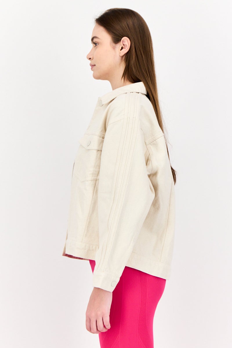 adidas Originals Women Sportswear Fit Outdoor Denim Jacket, Cream  - Image 2