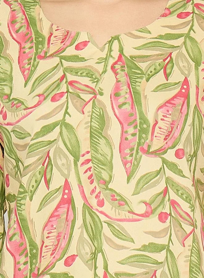 Clovia Clovia Leaf Print Notch Neck Top and Pyjama Set