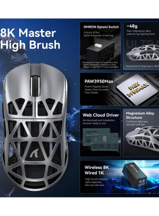 ماوس ألعاب لاسلكي R2، مصنوع من سبائك المغنيسيوم فائقة الخفة، مزود بمستشعر بصري PAW3950 بدقة 26000 نقطة في البوصة، ومعدل استطلاع 8000 هرتز، وفأرة قابلة للبرمجة بتقنية 2.4 جيجاهرتز/بلوتوث/سلكية، لأجهزة ويندوز وماك - view 3