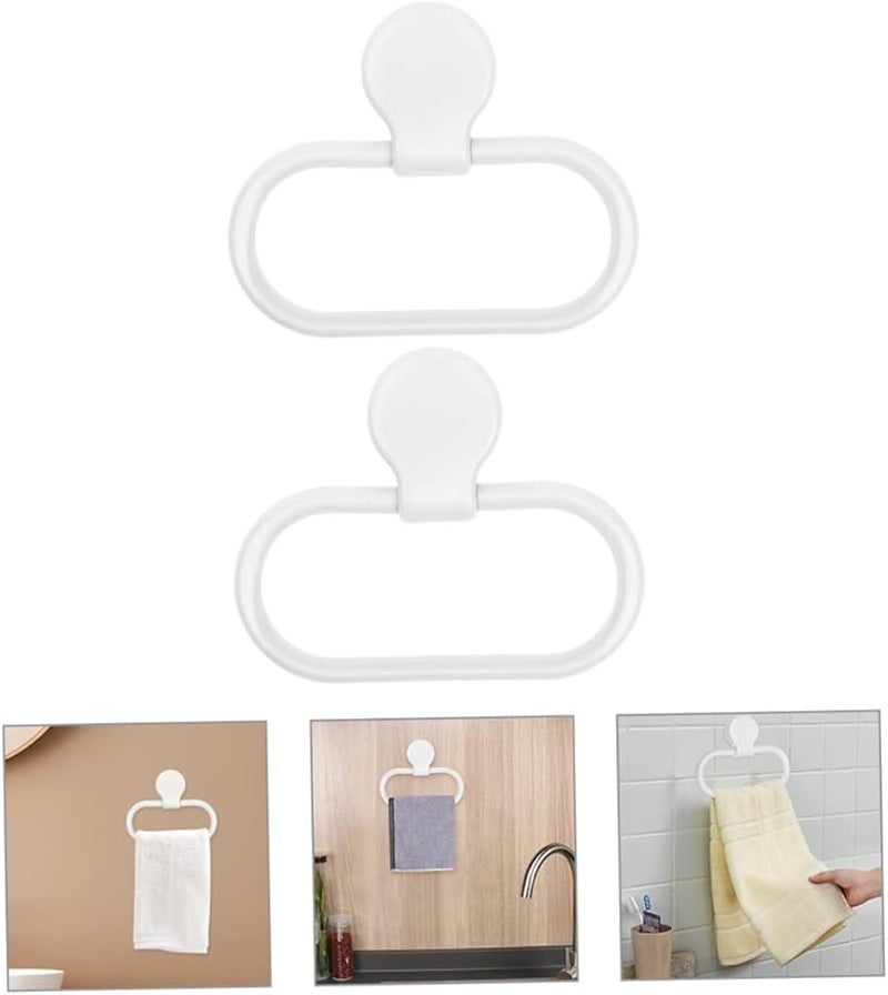 STOBOK 2 Pack Adhesive Towel Ring Holder Non Slip Wall Mount Easy Install Bathroom - Image 3