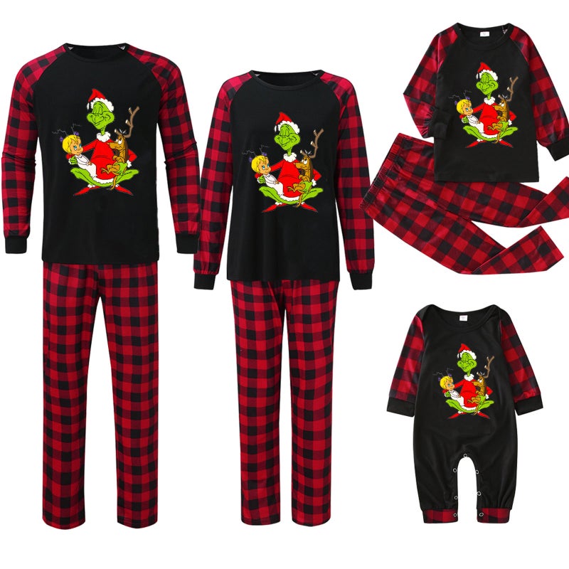 Tianming Clothing Parent-Child Homewear Christmas Homewear Parent-Child Suit Grinch Printed Homewear - Image 1