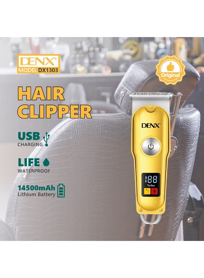 دينكس ماكينة حلاقة وقص شعر احترافية من Denx رجالي مع شاشة  ليد تبين حالة الطاقة وتذكير بالزيت   بلون ذهبي - Image 5