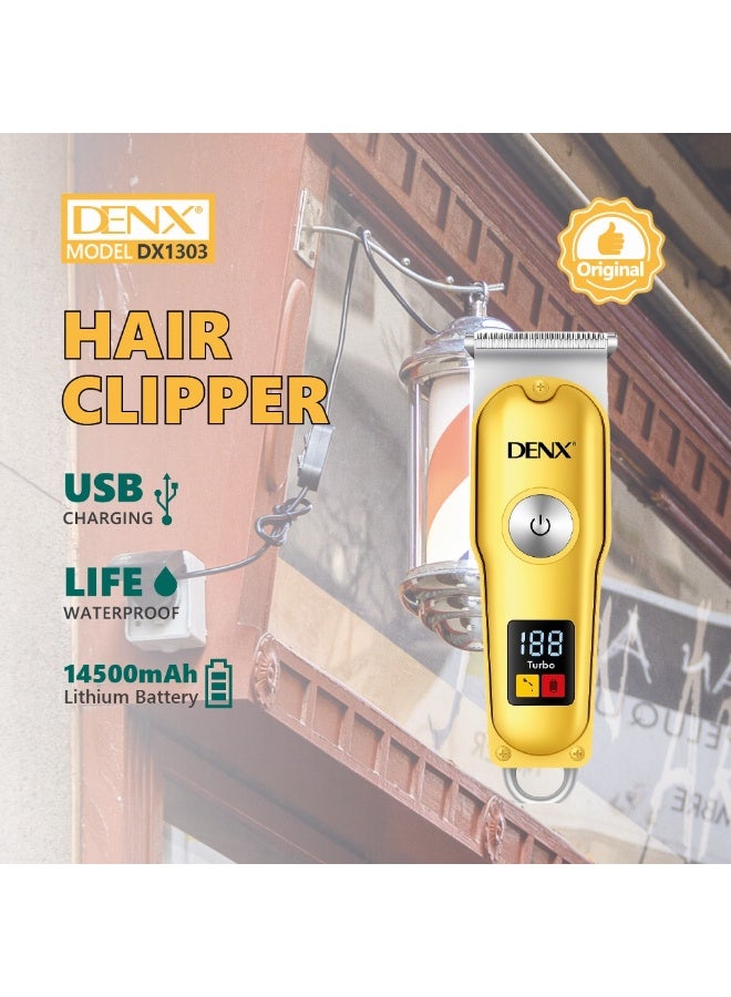 دينكس ماكينة حلاقة وقص شعر احترافية من Denx رجالي مع شاشة  ليد تبين حالة الطاقة وتذكير بالزيت   بلون ذهبي - Image 1