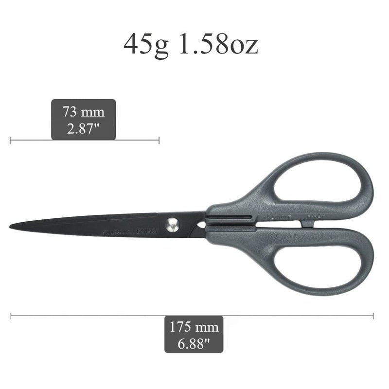 CANARY Japanese Office Scissors 6.8" [Non-Stick Coating], Japanese Stainless Steel Blade, All Purpose Desk Scissors for Paper and Tape Cutting, Grey - Image 2