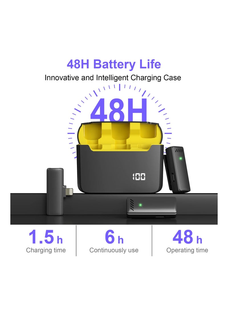 Wireless Lavalier Microphone, for iPhone iPad, 48H Battery Life, 2-in-1 Plug-Play Clip On Wireless Mic with Charging Case for iPad Recording Mic for Interview Video Podcast Vlog - Image 2